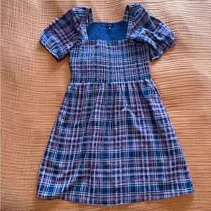 Lucie Puff-Sleeve Smocked Mini Dress in Rockfern Plaid
